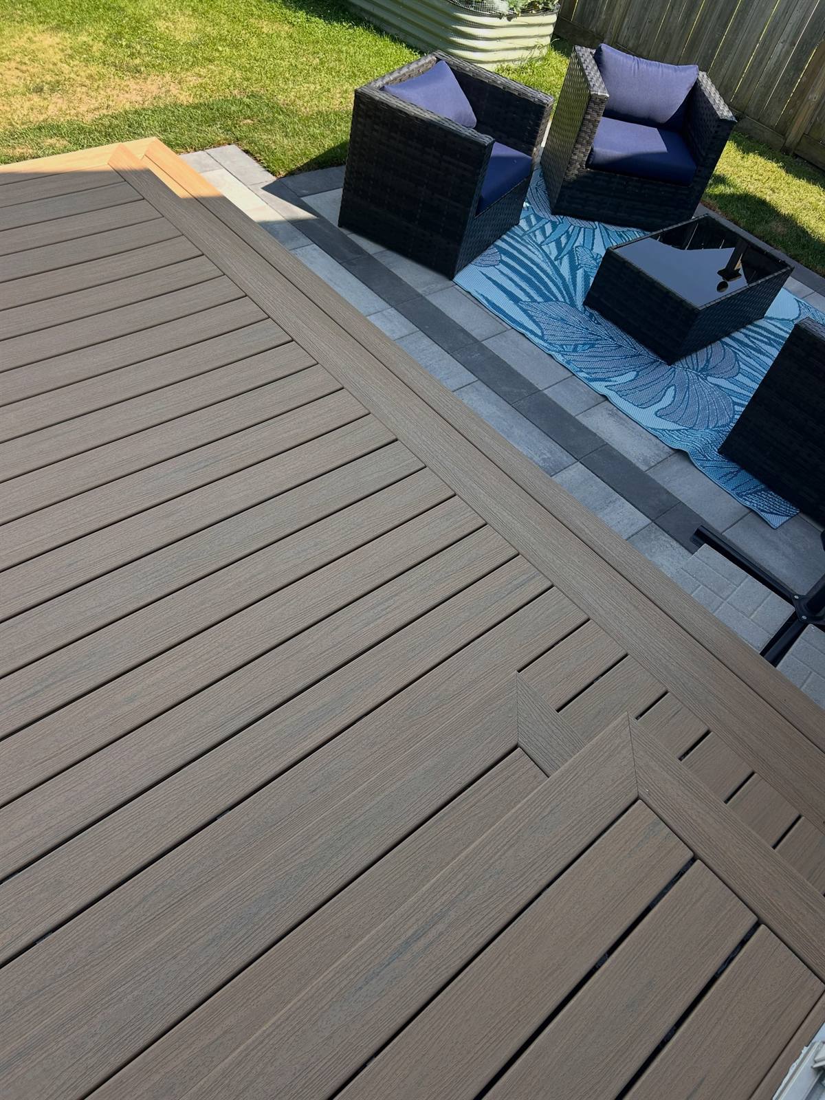 Composite deck and paver patio built in Kingston, Ontario
